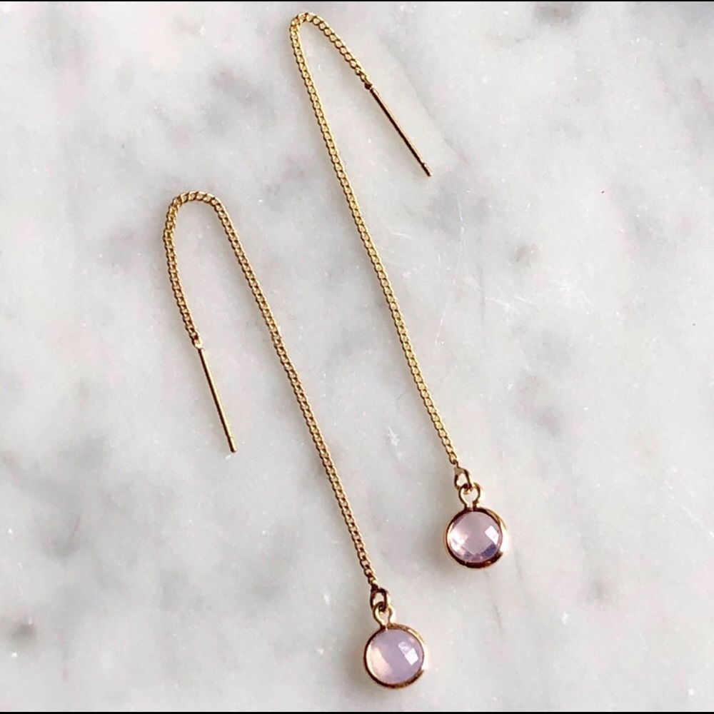 22K GP Pink Chalcedony Threader Earings